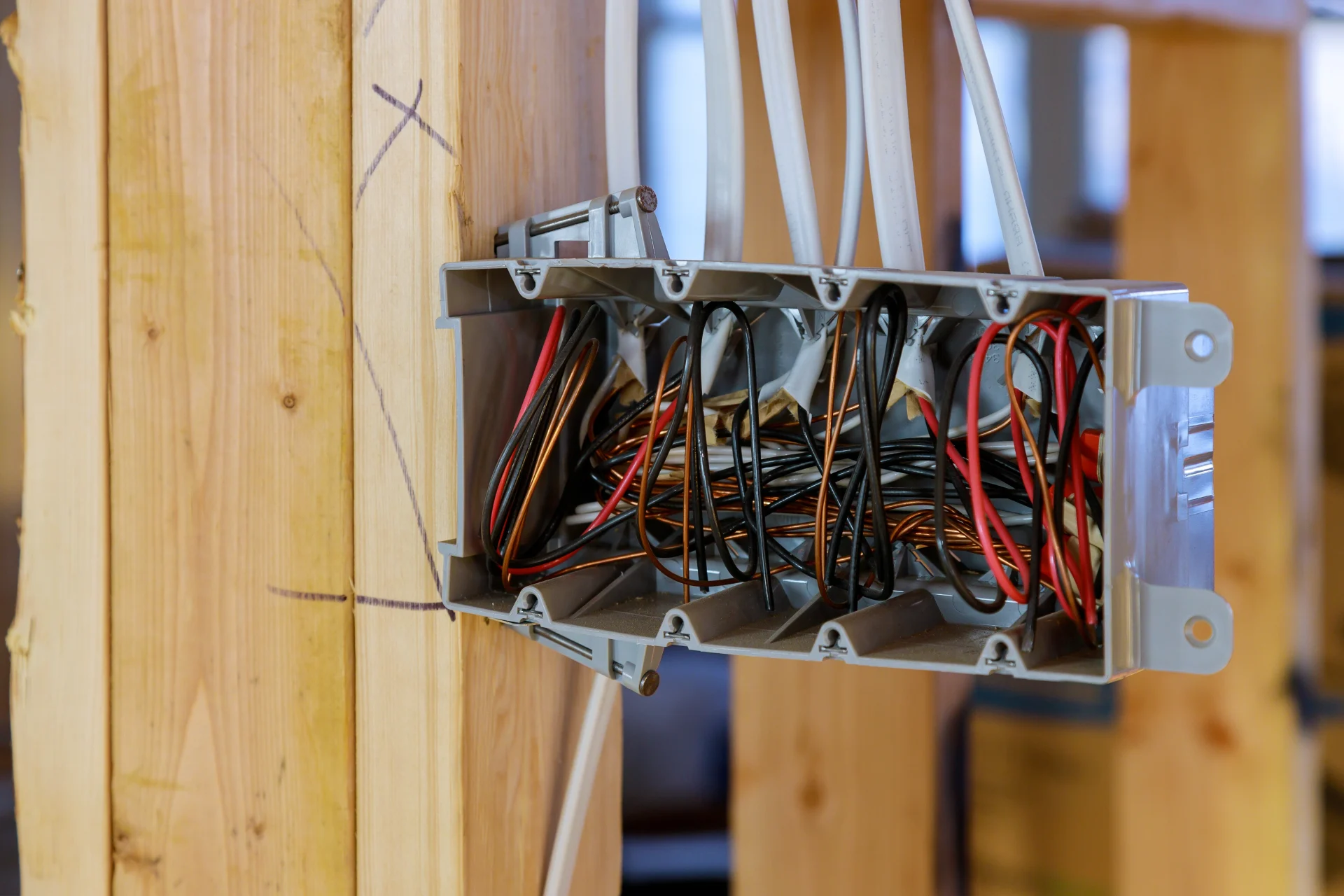 Red and black wires in the electrical panel of Emmaus, PA home